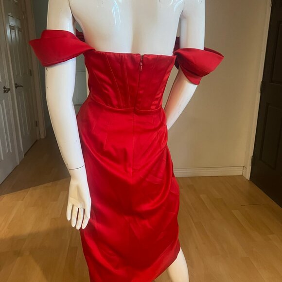 $285 HOUSE OF CB CORSET LORETTA OFF SHOULDER SATIN MIDI DRESS SZ L LARGE - Picture 3 of 6